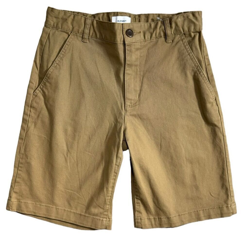 Old‎ Navy Boy’s Chino Flat Front Shorts Tan Cotton Flex Casual Size 12 Zip Fly